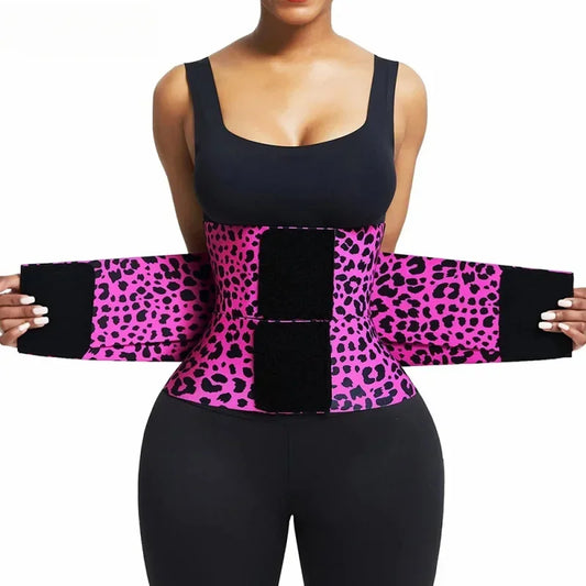 Leopard Print Triple Wrap Waist Cincher – Tummy Control & Sweat Belt